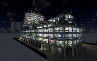 John Lewis Headquarters at night side view, rendering