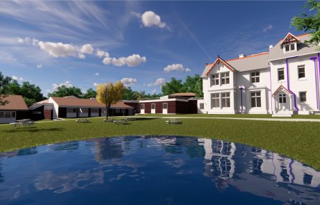 Leicester University 3D rendering with pond and utilities