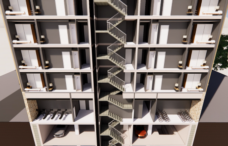Rendering of The Compton, inside view with staircase