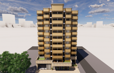 Rendering of a modern building front view