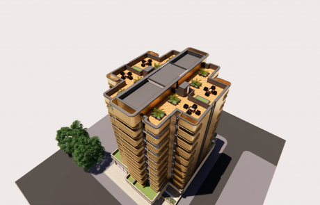 Rendering of a modern building from above